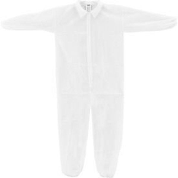 Global Equipment Disposable Polypropylene Coverall, Elastic Wrists/Ankles, WHT, XL, 25/Case KC-PP-40G-CVL-XL-E